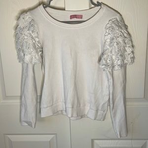 JJ’s Fairyland White Sweater with Frilled Shoulders size Medium